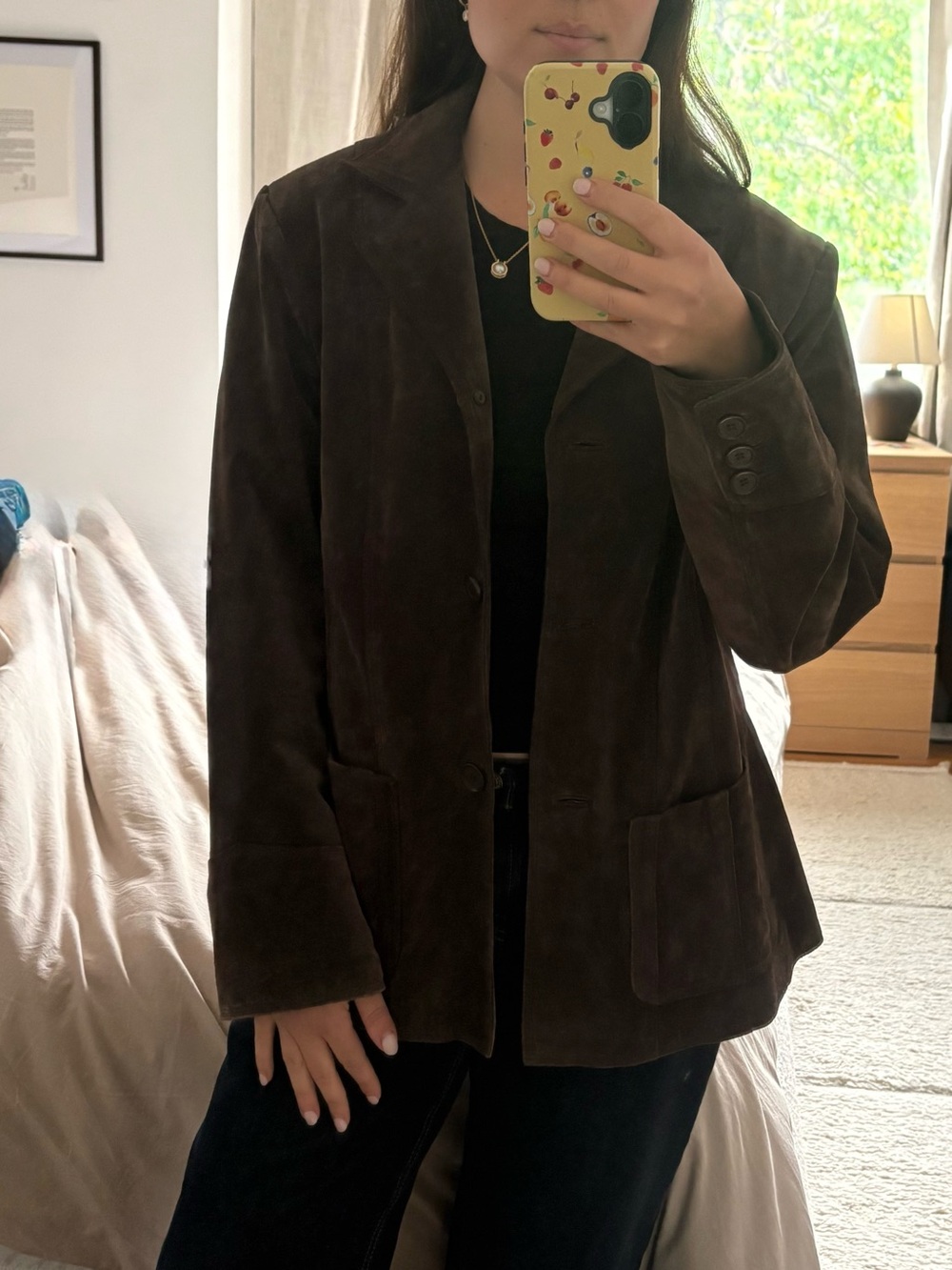 Brown Suede Women's Jacket - Classic Button Blazer